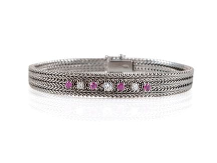 Bracciale in oro bianco 585 con rubini e brillanti