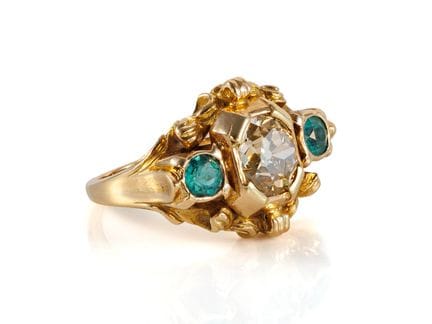Bague ancienne en or jaune 585, sertie d'un diaman