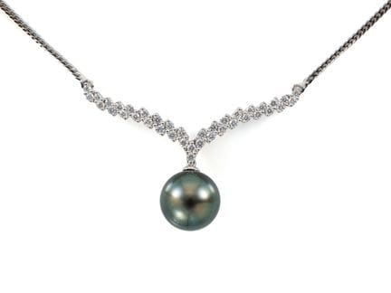 Brillant-Collier aus 585 Weißgold mit Tahiti-Zucht