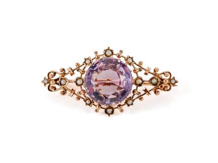 Broche ancienne en or rose du XIXe siècle, sertie 