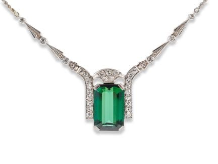 Exquisite Art Deco Tourmaline and Diamond Necklace