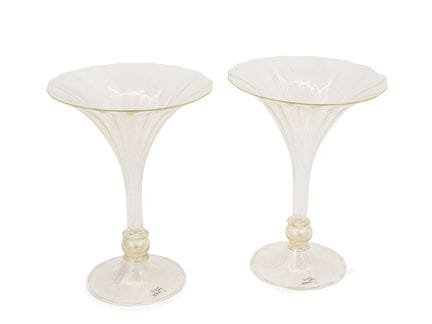 Deux vases Gabbiani en verre de Murano incrustés d