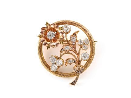 Broche ancienne en or jaune et or rose 585, diaman