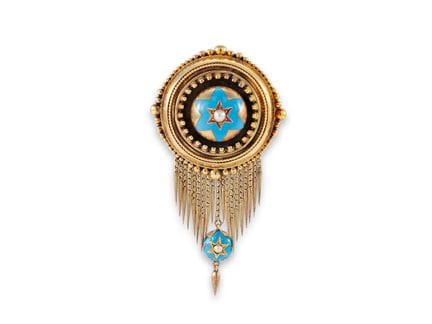 Broche victorienne ancienne en or, avec émail et p