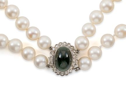 Double-Strand Cultured Pearl Necklace with Tourmal