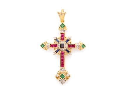 Prachtvoller Kreuz-Anhänger aus 750 Gelbgold, mit 