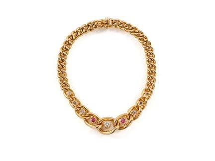 Bracciale massiccio con brillanti e rubini in oro 