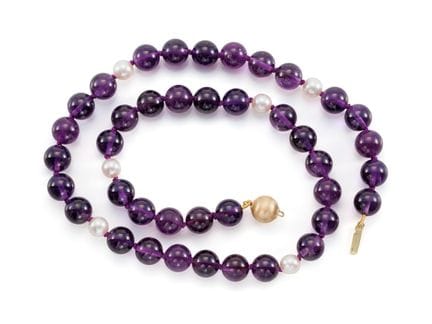 Amethyst Zuchtperlen Collier mit 585 Gelbgold Vers