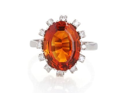 Bague en or blanc 585, avec citrine facettée et 0,