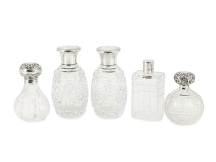 Set di 5 flaconi da profumo inglesi in vetro con m