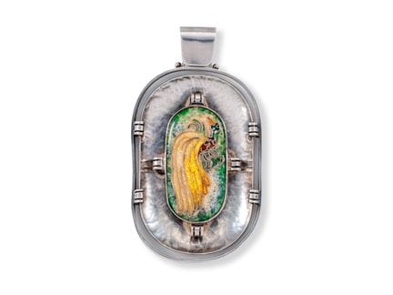 Exceptional Art Deco Pendant in Silver with Enamel