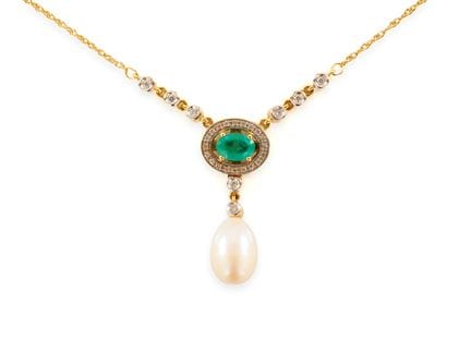 Smaragd-Brillant-Collier aus 750 Gelbgold mit Zuch