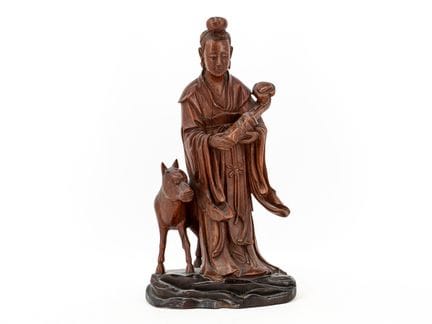 Statua cinese in legno con cavallo, inizio del XX 