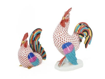 Figurines en porcelaine Herend : grand coq et poul