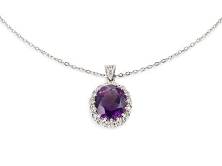 Amethyst-Diamant-Anhänger und Kette aus 750 Weißgo