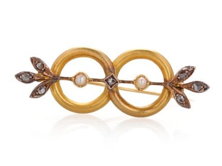 Antike Brosche aus Gelbgold 585, mit Diamantrosen 