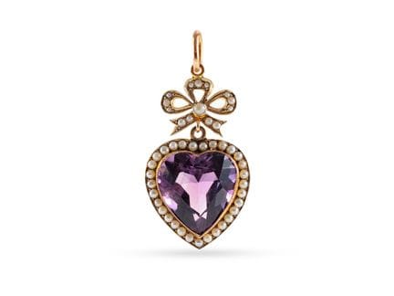 Englischer Amethyst-Herz-Anhänger aus Gelbgold mit