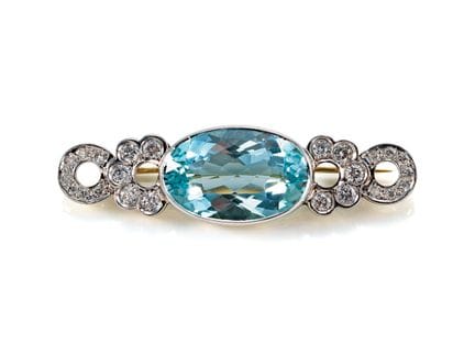 Aquamarin Brillant Brosche aus 585 Weißgold und Ge