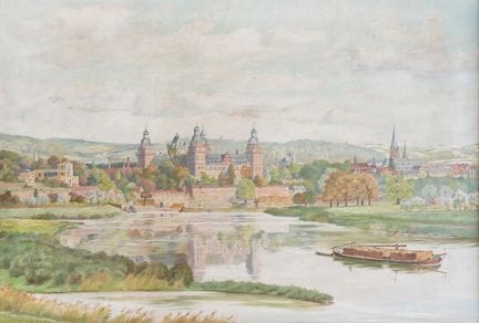 Adalbert Hock (1866-1949), peinture, vue d'Aschaff