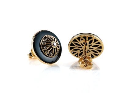 Boucles d'oreilles en onyx et diamants, en or jaun