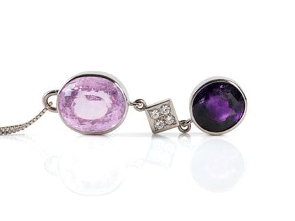 585 Weißgold Kunzit-Amethyst-Brillant-Anhänger mit