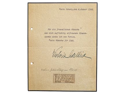 Schreiben mit Autograph von Prinzessin Viktoria Ad