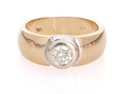 Bague à une pierre en or jaune et or blanc 585, se