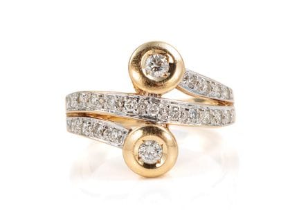 Bague en or jaune 585, partiellement rhodiée, avec