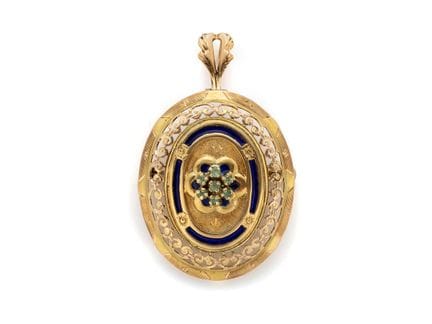 Wiener Anhänger/Brosche aus 585 Gelbgold, mit blau