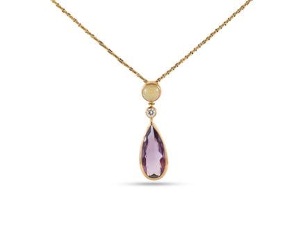 Amethyst, Brilliant-Cut Diamond and Opal Pendant i