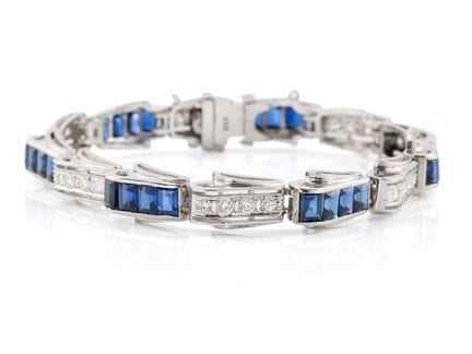 Magnifique bracelet en or blanc 585, avec saphirs 