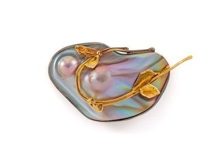 Broche unique en or jaune 585 et argent 925 noirci