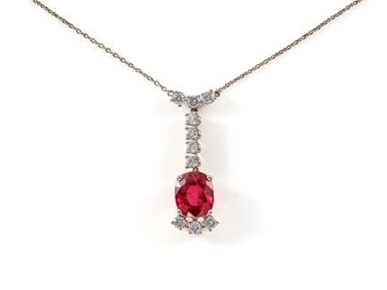 Brillant-Rubellit-Turmalin-Collier aus 585 Weißgol