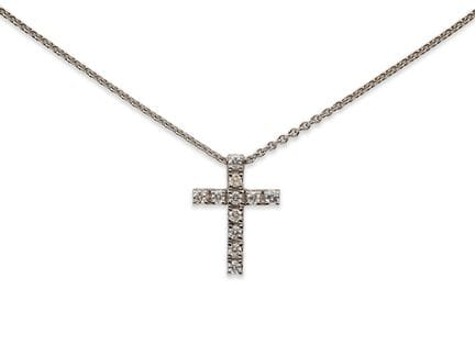 Ankerkette und Kreuz Anhänger aus 585 Weißgold mit