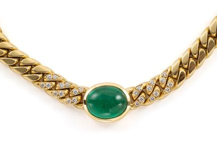 Hochfeines Smaragd-Brillant-Collier aus 750 Gelbgo