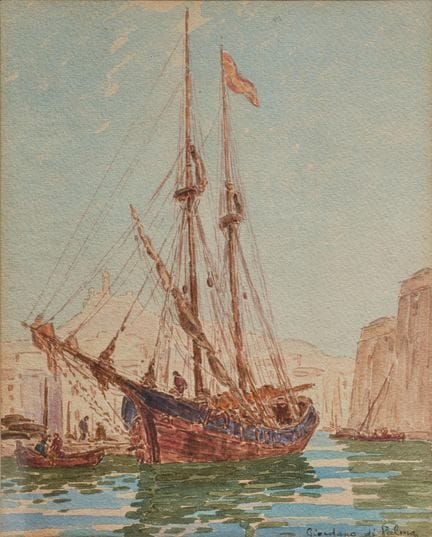 Giorgio DI PALMA (XX),
Scena animata di un porto 
