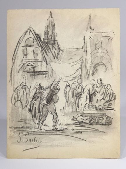 Jean SORLAIN (1859-1942), 
Scena di mercato. 
Carb
