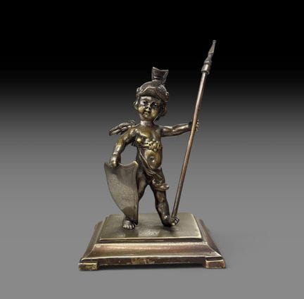 Kleine Figur aus versilberter Bronze, die als Brie