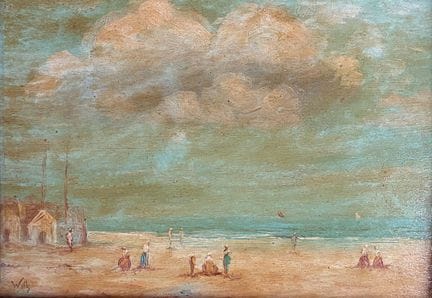 20世纪初的“法国画派”
海滩场景
木板油画，左下角署名“WILLS”。
画板背面在特鲁维尔处刻有“