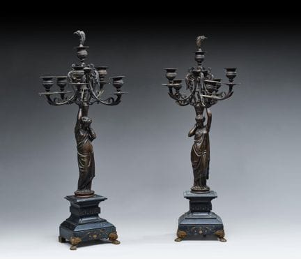 Kaminverzierung aus Bronze mit brauner Patina, bes