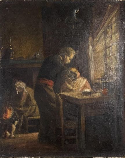 MODERNE SCHULE
Innenraumszene.
Öl auf Leinwand.

H