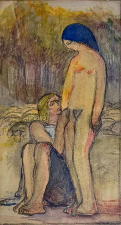 ECOLE MODERNE
Bergers amoureux. 
Pastel, aquarelle