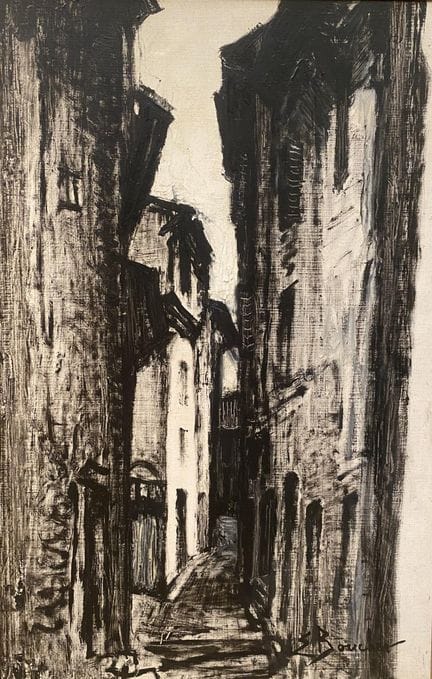 Emile BOUCHER (XXth)
Street. 
Gouache on isorel.
S