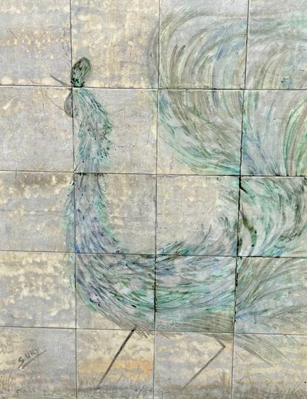 SURY (XXème) 
Coq surréaliste 
Panneau formé de ca