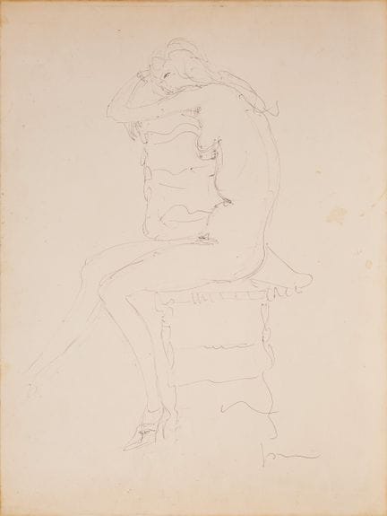 LUCIO FONTANA Nu féminin (1960)  dessin au stylo à