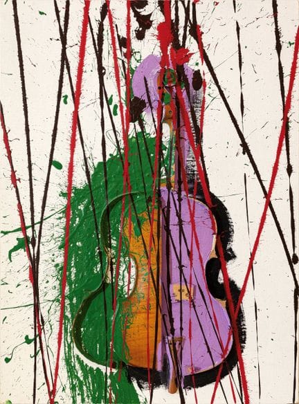 费尔南德斯·阿曼 《无题》 2003年  油画及小提琴剪纸，画布转印至木板，81×60×5厘米
底部