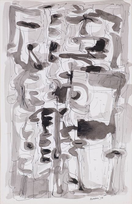 PIERO DORAZIO, Sans titre, 1956, encre et aquarell