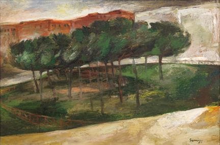 PIERO GUCCIONE Landschaft 1957  Öl auf Hartfaserpl