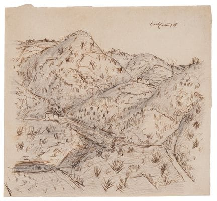 CARLO CARRA, « Paysage de montagne », 1918, dessin