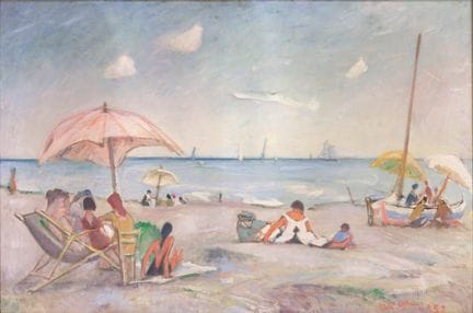 ALDO CARPI Am Strand 1952  Öl auf Leinwand, 80 × 1